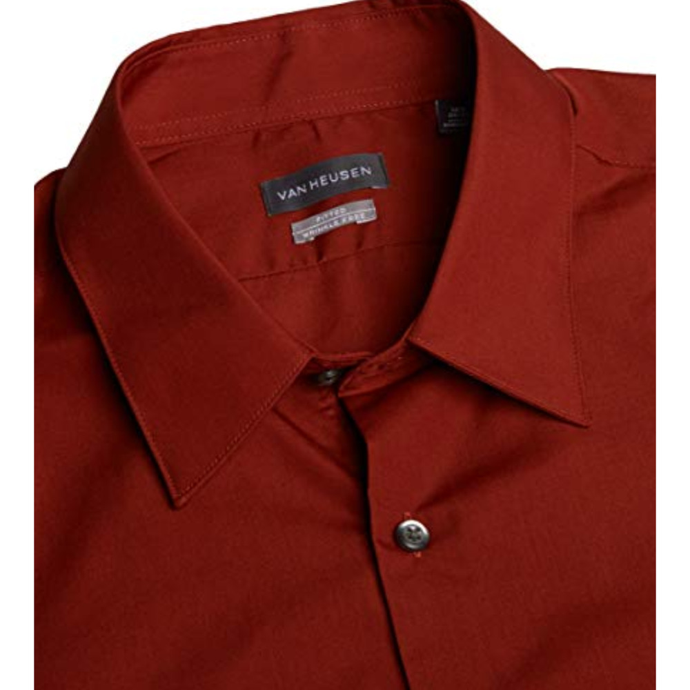 Van Heusen Men Athletic Fitted Poplin Dress Shirt Persimmon Size 15 32/33 M - Picture 2 of 4